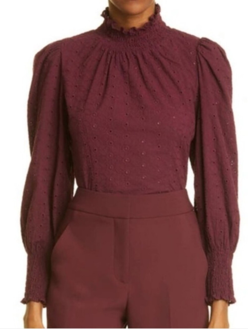 Veronica Beard Long Sleeved Smocked high neck blouse, size 4, VGUC